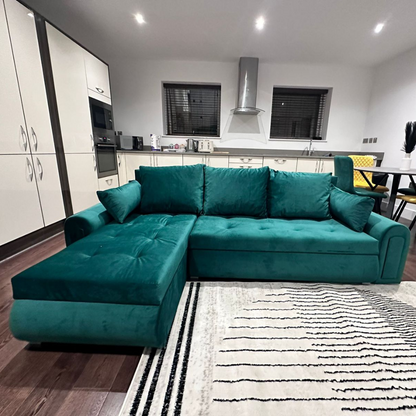 Berlin Stylish and Functional Corner Sofa Bed Green