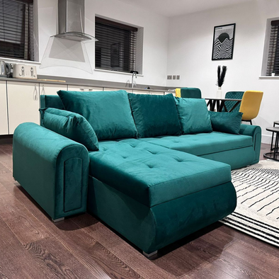 Berlin Stylish and Functional Corner Sofa Bed Green