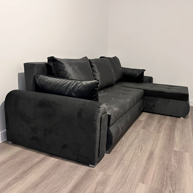 Berlin Stylish and Functional Corner Sofa Bed Black Velvet