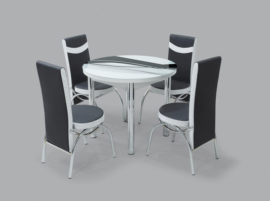 Black Wave Round Dining Table