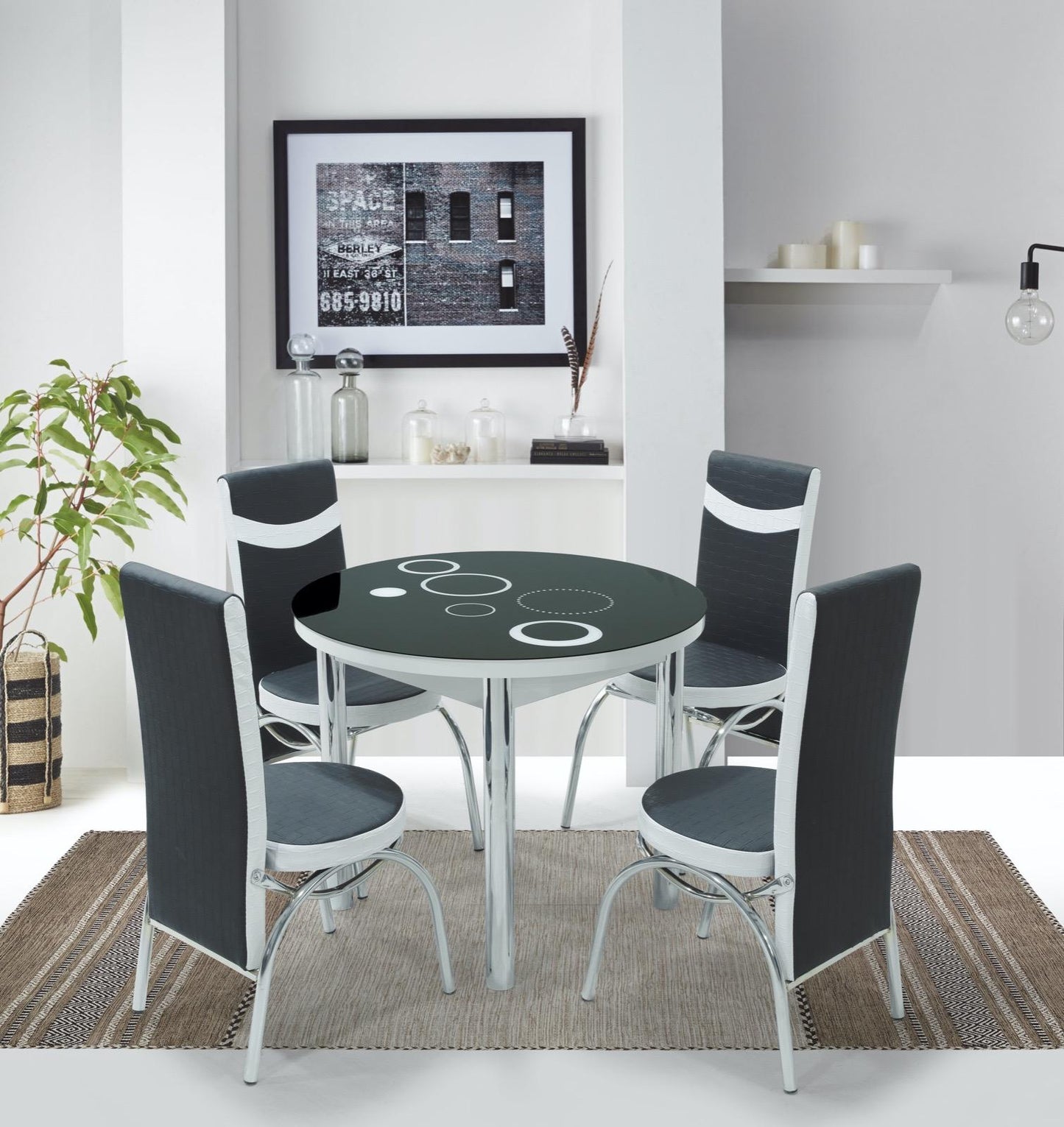 Black Bubble Round Dining Set